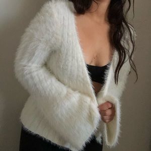 White Faux Fur Bell Sleeve Cardigan